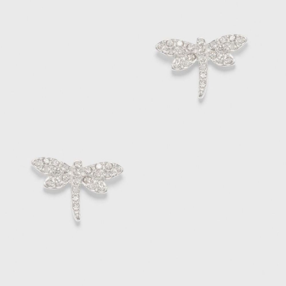 NWT Ladies DKNY Base Metal dragon fly silver tone post earrings